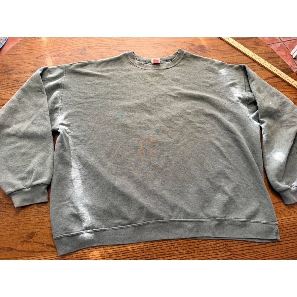Vintage Hanes SoftKnit Sweatshirt Mens XL Green Gray Crewneck Pullover Blank